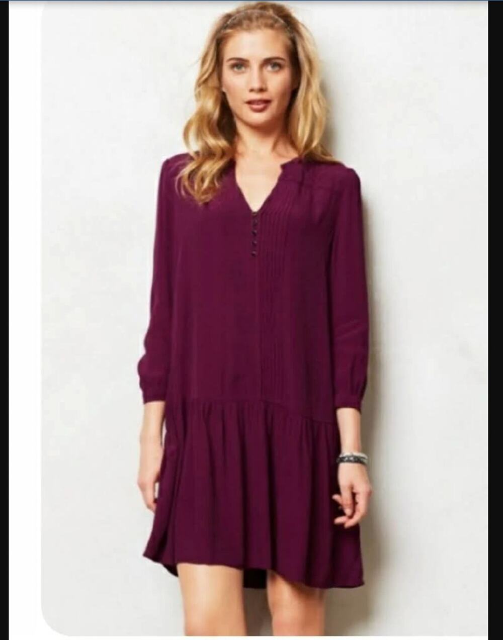 Maeve by Anthropologie Galina Drop Waist Dress Eggplant Purple size M